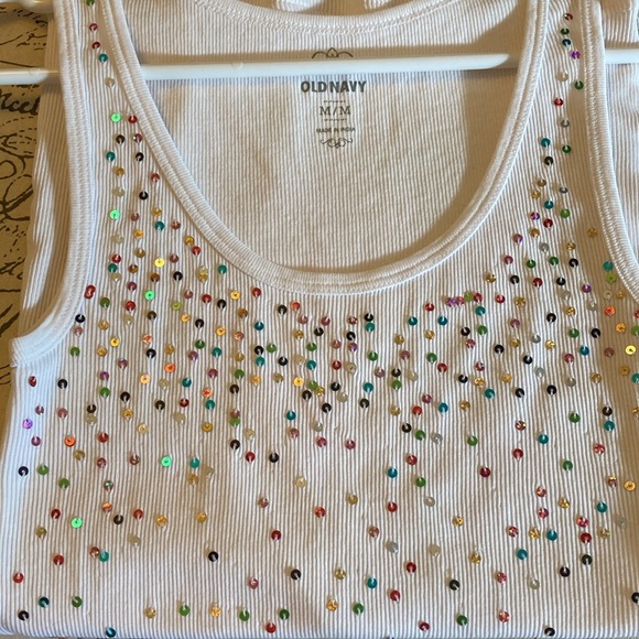 Old Navy Medium White Colorful Sequined Tank Top 🤍 🌈 - Picture 7 of 10